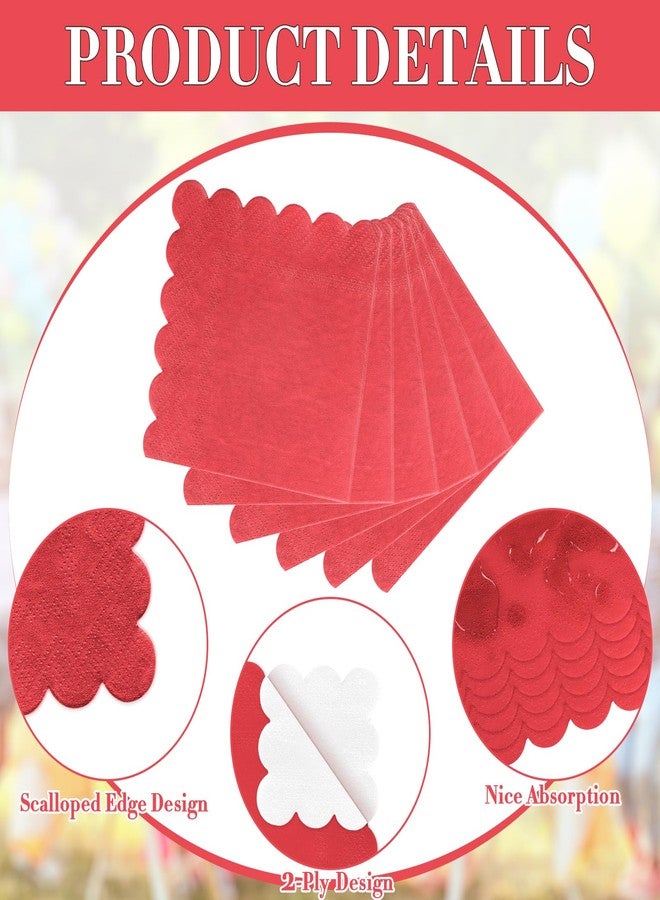 Ohkishly 60 Pcs Red Napkins Disposable, Scalloped Christmas Napkins Red Cocktail Napkin Dessert Beverage Napkin for Christmas Wedding Birthday Party Baby Shower,5 x 5 Inch - Image 3